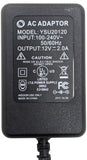 AC Power Adapter 12V 2A, 5.5mm OD x 2.1mm ID Barrel Plug, Center Positive