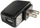 5V DC 0.5A Wall Adapter USB Output, 100-240V AC 50/60Hz (Cable not included)