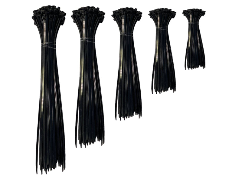 Assorted Size Cable Zip Ties Kit - UV Resistant Nylon - Black