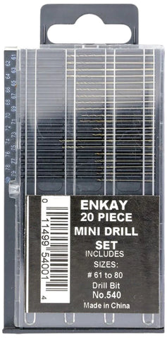 Enkay 20 Piece Mini Drill Bit Set, Sizes 61-80, Ideal for PCBs (Part Number 540)