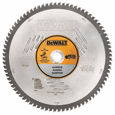 DEWALT Circular Saw Blade: 12 in Blade Dia., 80 Teeth, 0.11 in Cut Wd, 1 in Arbor Size