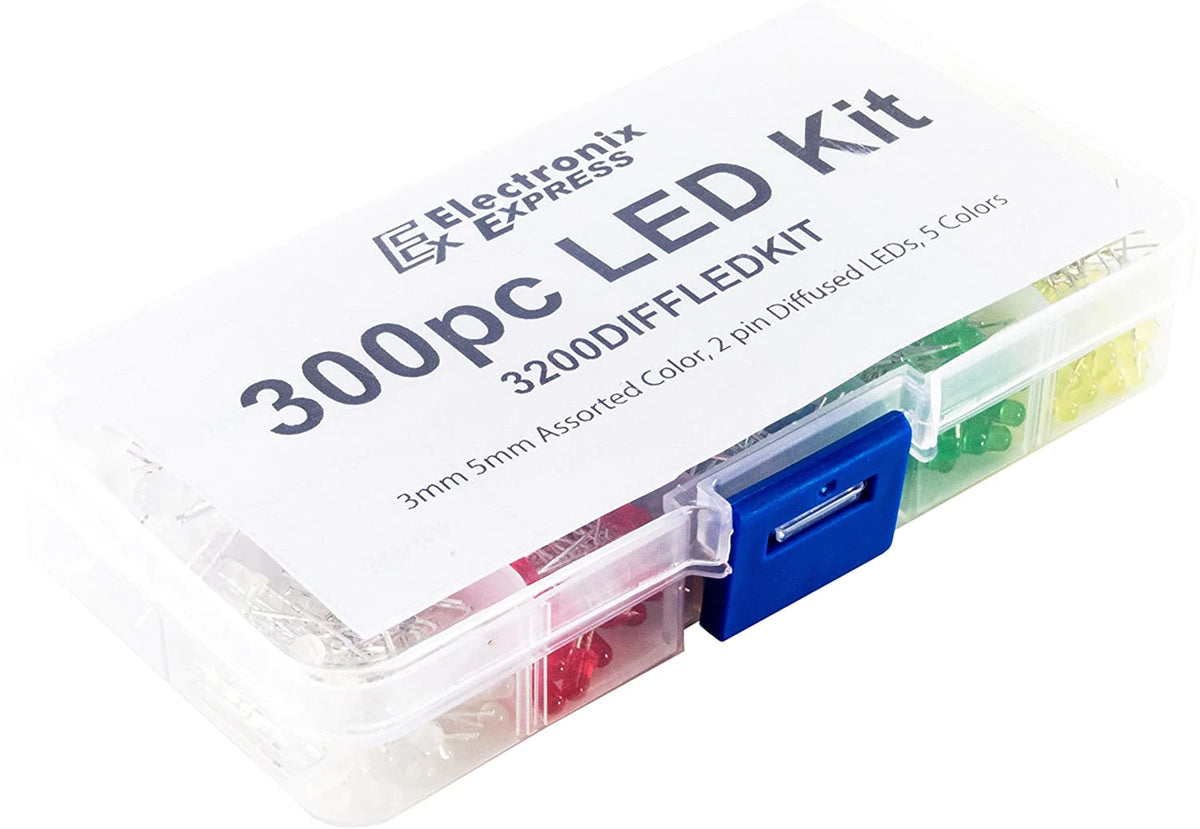 300 Piece Diffused Lens LED Assortment, Includes 3mm & 5mm, Colors: Wh ...