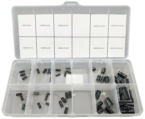 50 Piece Electrolytic Capacitor Assortment Kit with Case, 1 μF to 2,200 μF