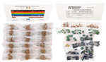 ½ Watt Resistor and Capacitor Combo Kit - Includes an Assortment of 365 Resistors and 220 Capacitors in Slotted Storage Boxes