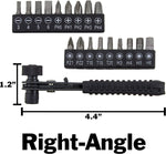 Right Angle Close Quarters Ratcheting Reversible Screwdriver Set with 18 Bits