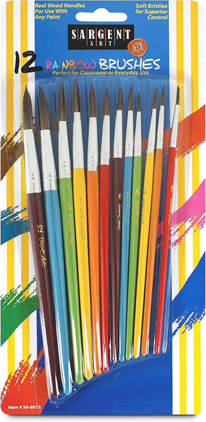 Sargent Art Assorted Rainbow Round Brushes, 12 Count